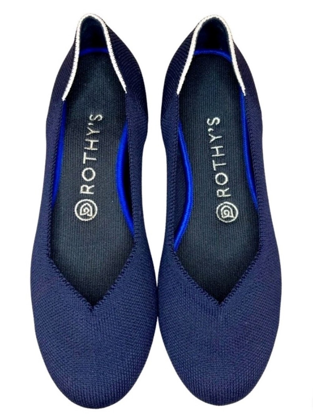 Rothy's Navy Knit Ballet Flat with White Trim
